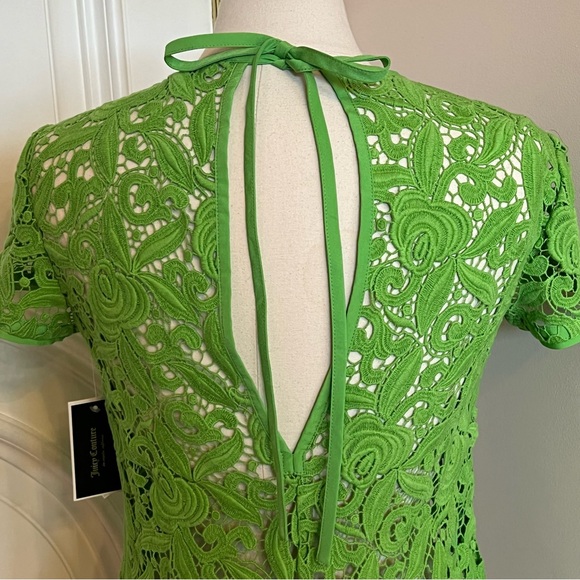NWT Juicy Couture Guipuere Lace Short Sleeve Top - Sour Apple - Picture 4 of 7